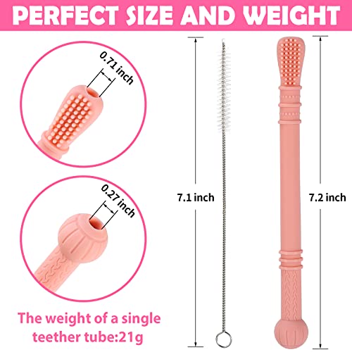 Meartchy 6 Pack Hollow Teether Tubes, Teething Toys for Baby Infants 0-6 Months , Silicone Chew Straw Toy for Babies 6-12 Months - Image 7
