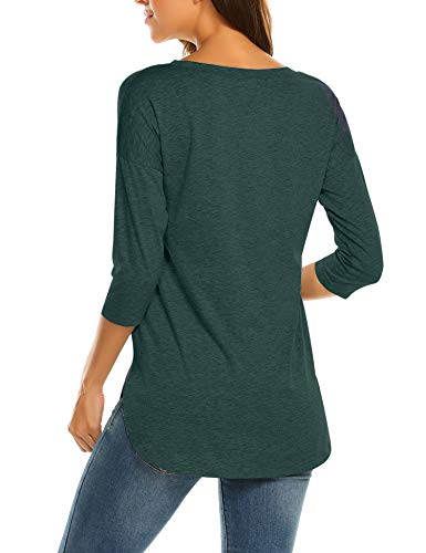 Sherosa Women's Casual 3/4 Sleeve Loose Tunic Tops Scoop Neck T-Shirt (L, Dark Green) - Image 3