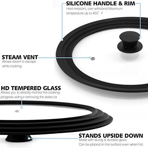 ANAEAT Silicone Universal Lid for Pots, Pans and Skillets - Tempered Glass Covered with Heat Resistant Silicone Rim Fits 8", 8.5" and 9.5" Diameter Cookware -Easy to Use Replacement Frying Pan Cover - Image 3
