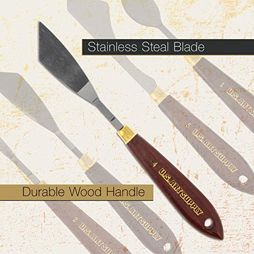 U.S. Art Supply 5-Piece Artist Stainless Steel Palette Knife Set - Wood Hande Flexible Spatula Painting Knives for Color Mixing Spreading, Applying Oil, Acrylic, Epoxy, Pouring Paint on Canvases, Cake - Image 5