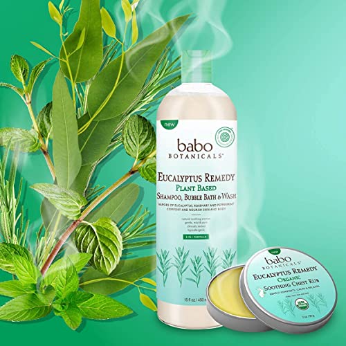 Babo Botanicals Eucalyptus Remedy Plant-Based 3-in-1 Shampoo, Bubble Bath & Wash - with Vapors of Eucalyptus, Rosemary & Peppermint - For Babies, Kids or Sensitive Skin - EWG Verified - 15 fl. oz. - Image 6