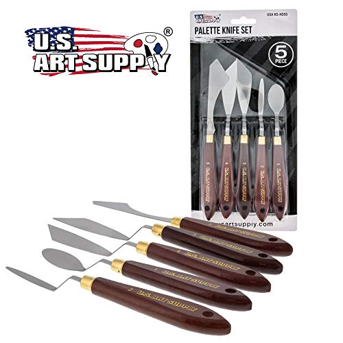U.S. Art Supply 5-Piece Artist Stainless Steel Palette Knife Set - Wood Hande Flexible Spatula Painting Knives for Color Mixing Spreading, Applying Oil, Acrylic, Epoxy, Pouring Paint on Canvases, Cake - Image 3