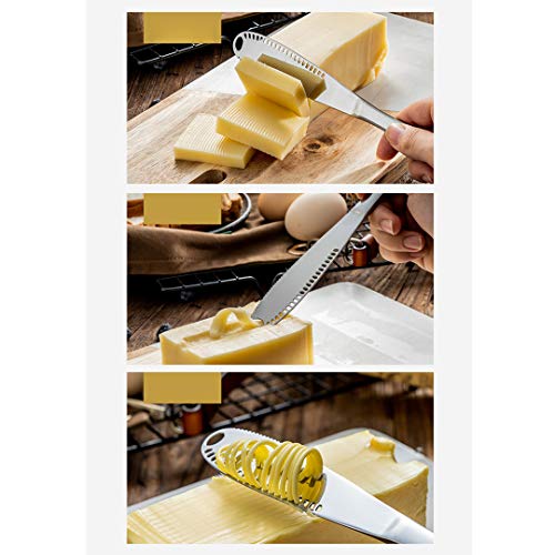 AXIAOLU Stainless Steel butter Spreader Knife, 3-in-1 Kitchen Gadgets, Curler, Butter Grater, Multifunctional Chopping Slot with Serrated Edge (Silver, 1) - Image 2