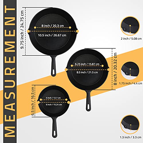 Utopia Kitchen - Saute fry pan - Pre-Seasoned Cast Iron Skillet Set 3-Piece - Nonstick Frying Pan 6 Inch, 8 Inch and 10 Inch Cast Iron Set (Black) - Image 7