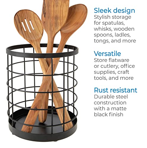 iDesign Wire Utensil Holder for Kitchen Counter, The Austin Collection - 6" x 6" x 7", Matte Black - Image 3