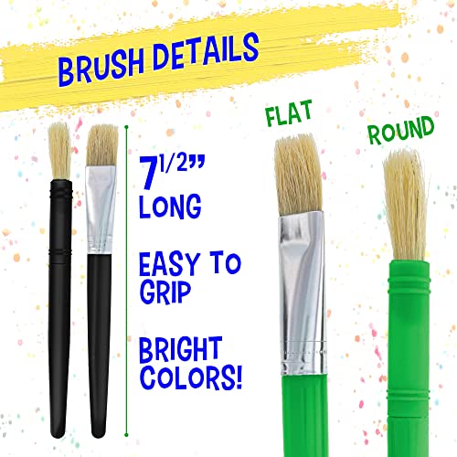 U.S. Art Supply 20-Piece Large Round and Flat Children's Hog Bristle Tempera Paint Brush Set - Fun Kid's Party, School, Student, Class Craft Painting - Beginners Starter Artist Painting Brush Kit - Image 4