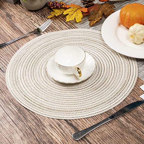 SHACOS Round Placemats Set of 6 Braided Circle Place Mat Washable 15 inch Table Mats for Kitchen Dining Table Mixed Color (Ivory, 6) - Image 7